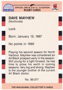 1991 Regina NZRFU 1st Edition #85 Dave Mayhew Back